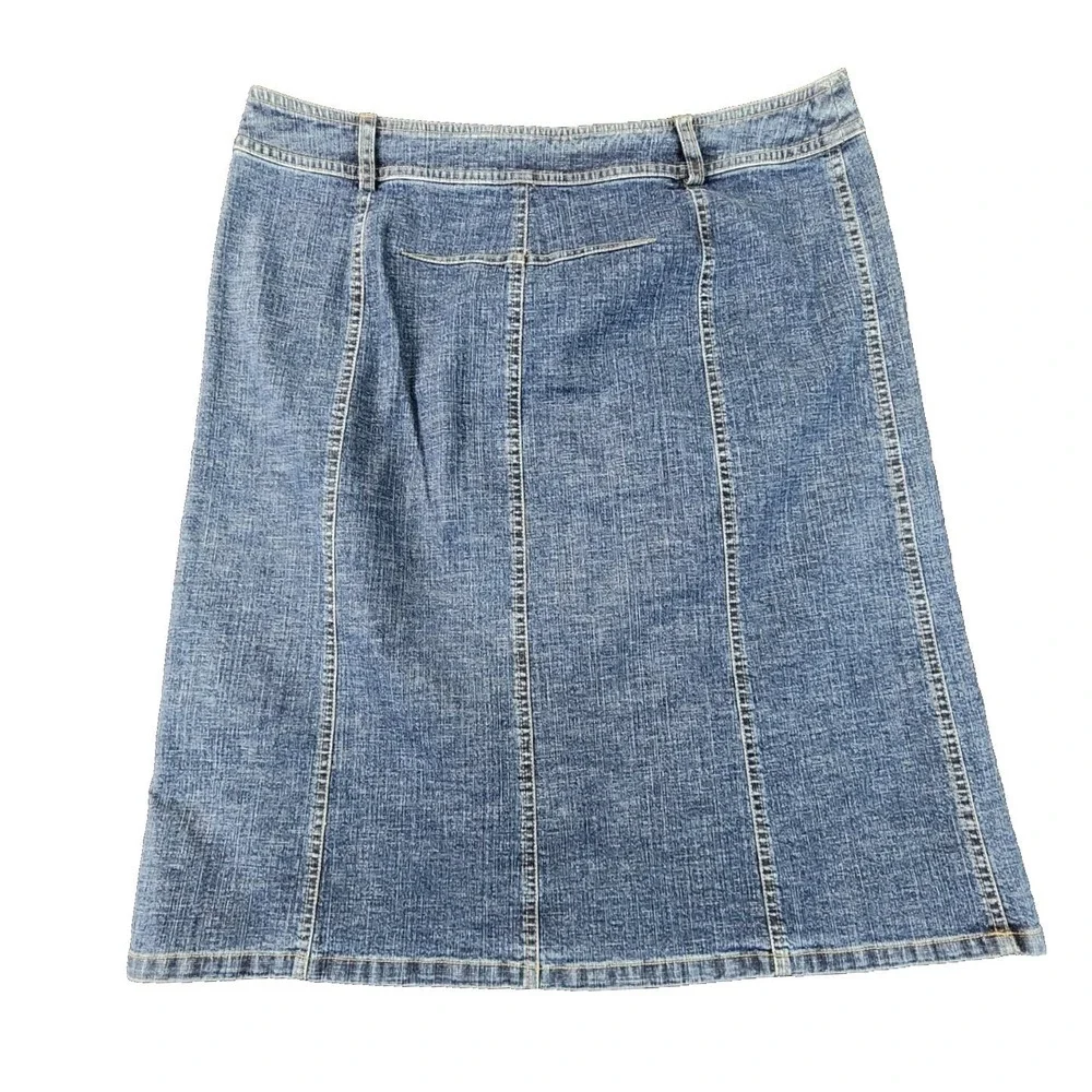 Tribal Denim A-Line Midi Skirt Blue‎ Womens Size 14 Stretch Paneled Jean Skirt